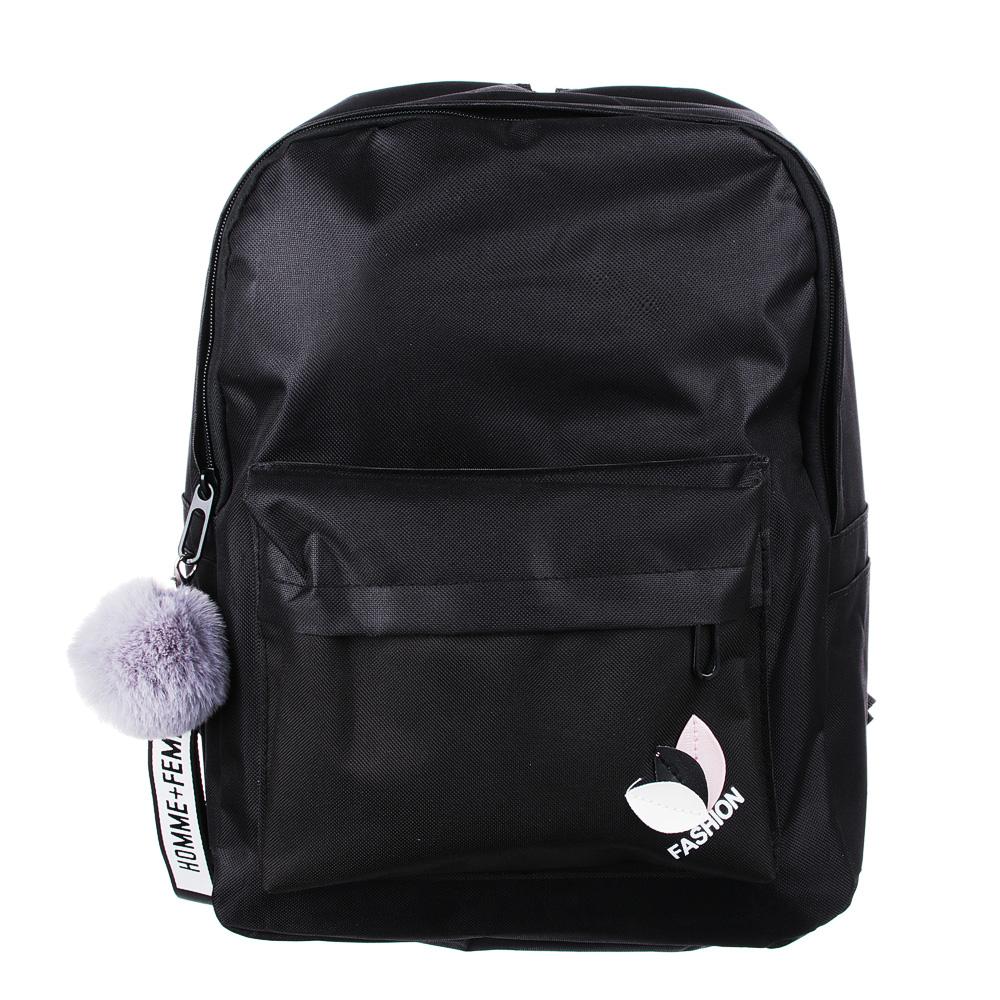 Рюкзак подростковый, 40x30x20см, 1 отд., 3 кармана, брелок, аппликация, уплотненные лямки, черный