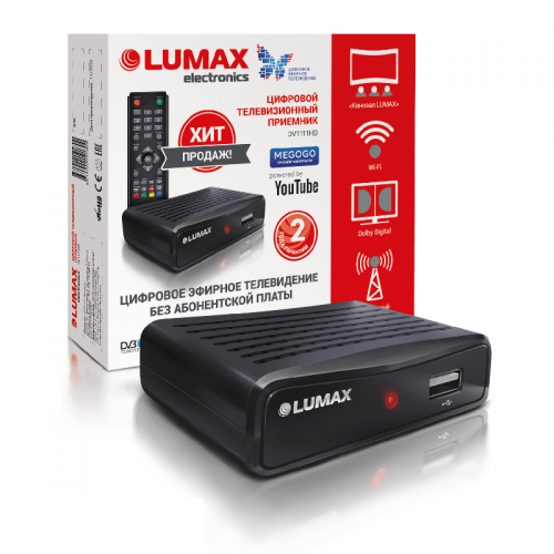 Цифровая TV приставка (DVB-T2) Lumax DV1111HD (Wi-Fi, Dolby Dig, YouTube, MEGOGO, IP плейлист, бп)