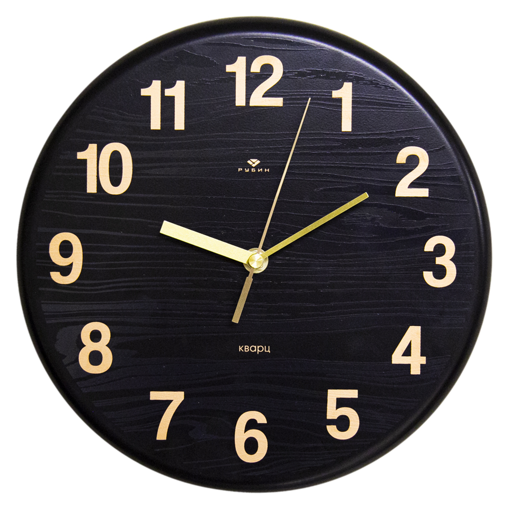 Часы настенные СН 2626 - 004 из металла, d=27 см, черный "Текстура дерева" (10)