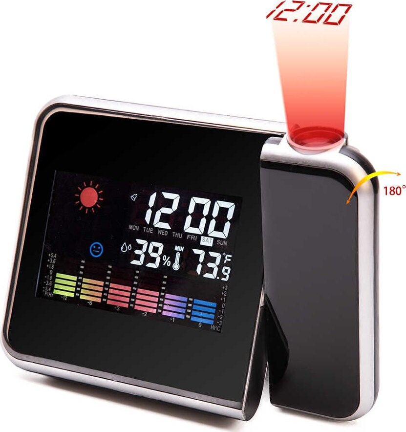 Часы-будильник проекционные, пластик, 15х11х2,7, 2хААA, 2 цвета LADECOR