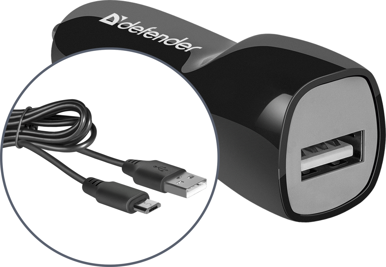Авто адаптер DEFENDER UCС-12  1порт USB, 5V/1A,кабель микро-USB