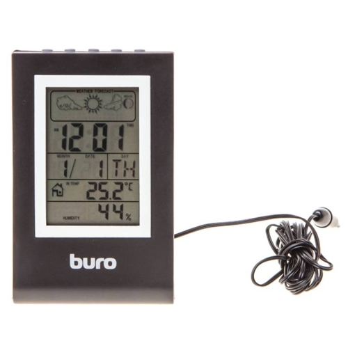 Метеостанция Buro H117AB серебр термометр внутр. и пров внеш. датч (-50+70 С) часы, календ, будильн