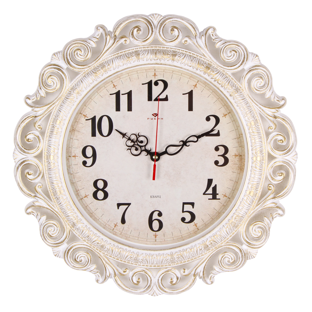 Часы настенные СН 4126 - 008 круг ажурный d=40,5см, корпус белый с золотом "Классика" (5)