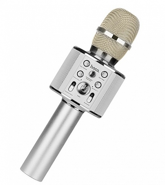 Микрофон HOCO BK3 Серебро для караоке беспроводной (5Вт, Bluetooth, динамики, micro USB/TF)