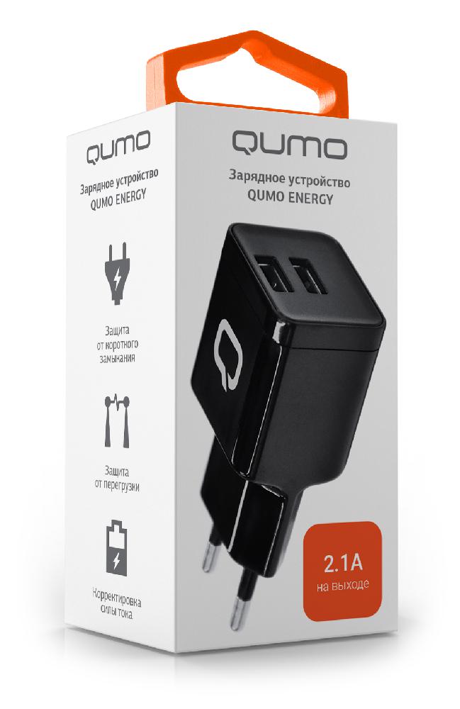 Блок пит USB сетевой Qumo Energy 2 USB, 2.1A, черный