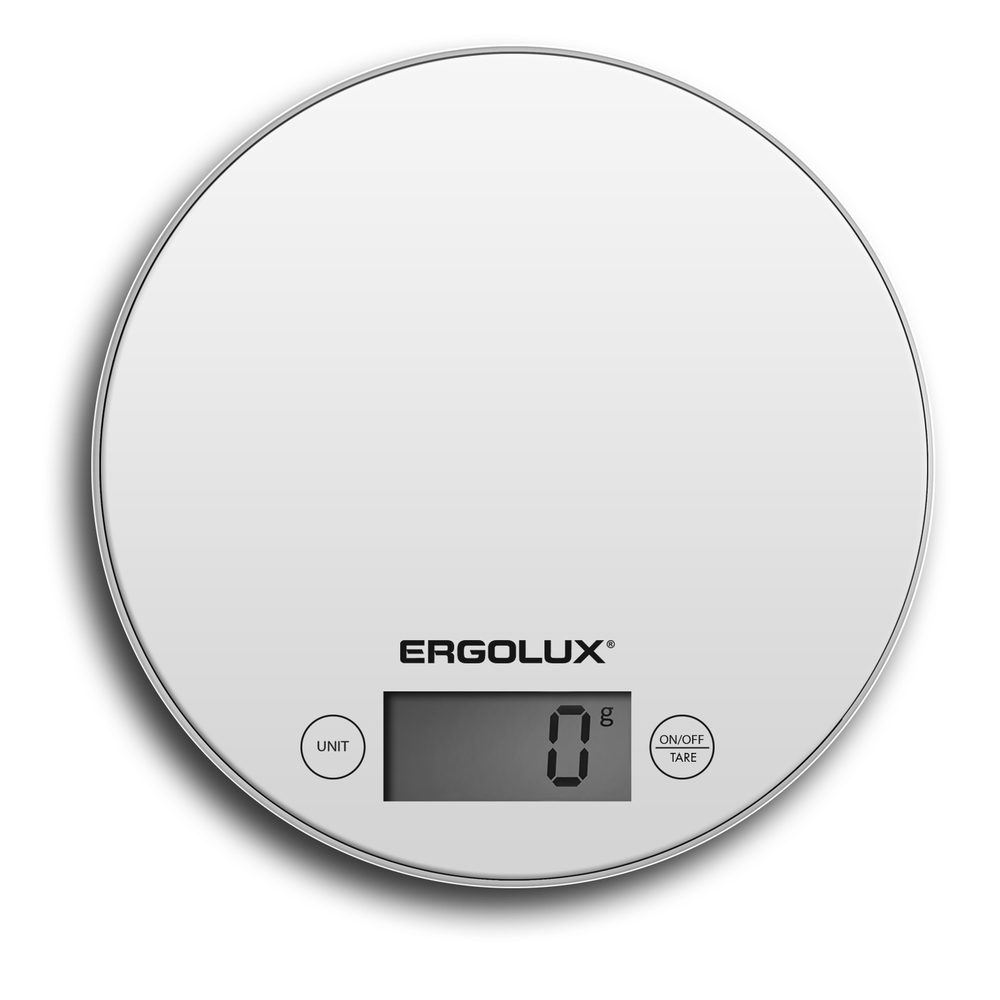 Весы кухонные ERGOLUX ELX-SK03-C01 белые (электронные, 5кг, 185мм круглые)
