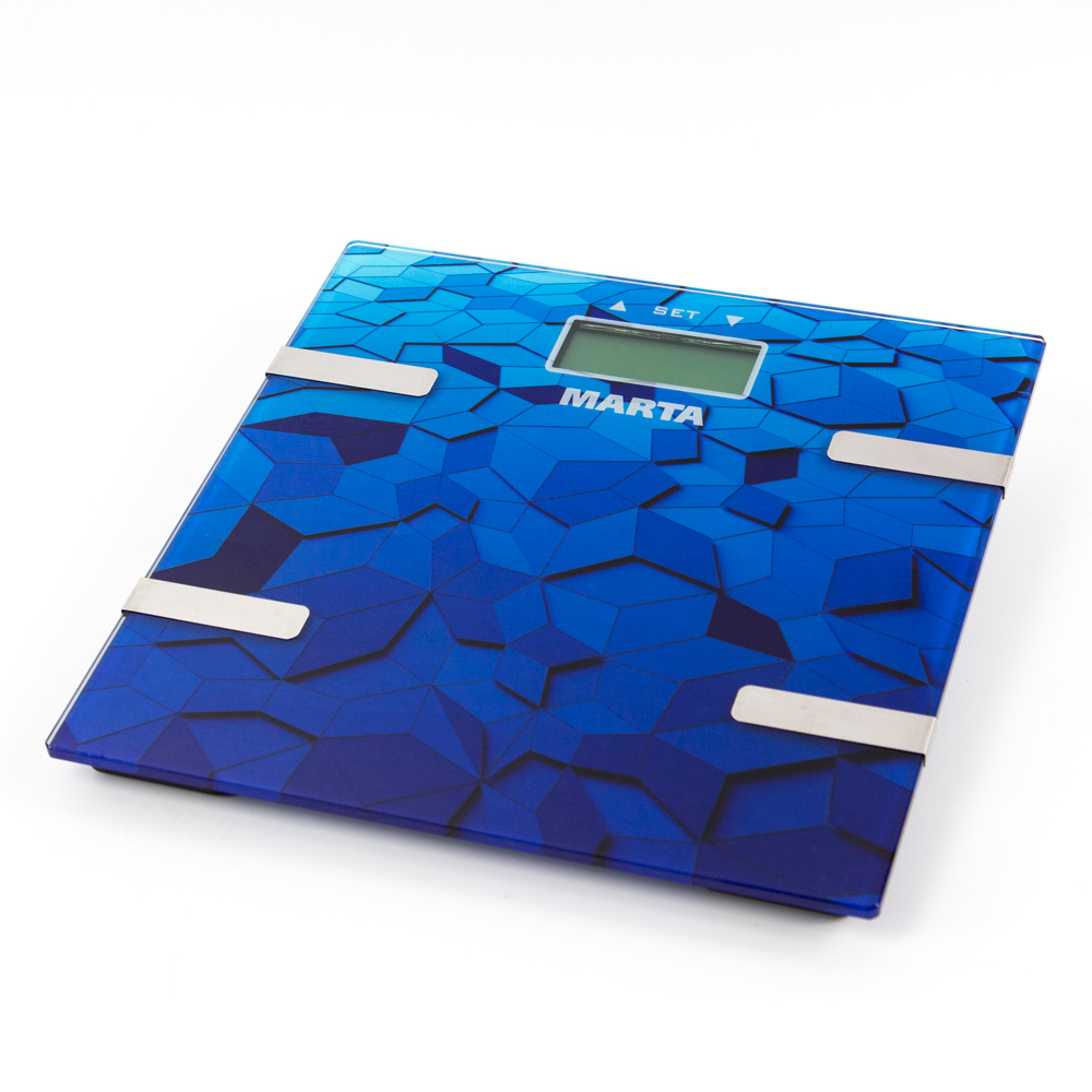 Весы напольные MARTA MT-1675 синий сапф (электрон, память 12 чел, жира %, мышц, 180 кг/100г) 8/уп