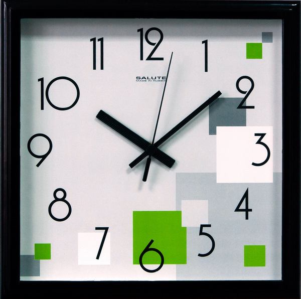 Часы настенные  Салют 28х28  П - 2А6 - 101 пластик квадратные (10/уп)