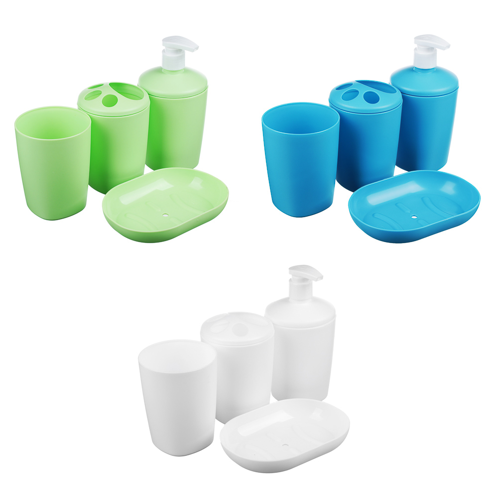 Набор "Классика" для ванной 4 пр., мыльница, стакан, дозатор, подставка для з/щ, пластик, 3 цвета 