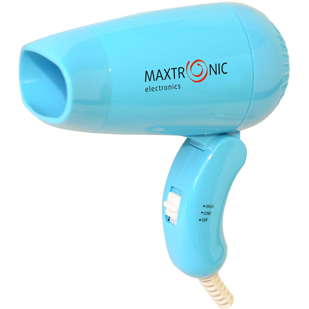 Фен   MAXTRONIC MAX-D1104 голубой (дорожный, 500Вт, 2скор, складн ручка, концентр, под упак) (24)