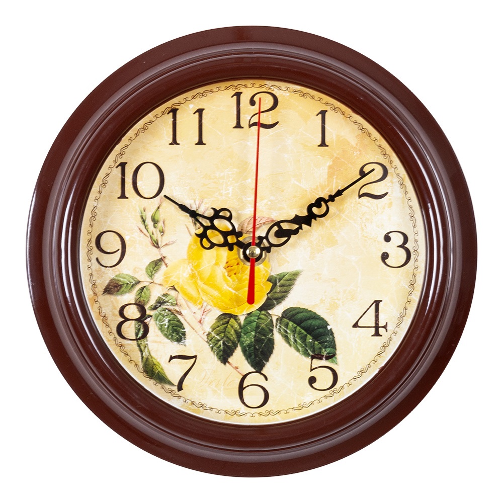 Часы настенные СН 2121 - 140Br корпус коричневый Роза желтая (21x21) (5)
