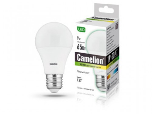 Эл. лампа светодиодная Camelion LED-A60- 9W-/830/E27(Лон 9Вт 220В, аналог 65Вт)уп.1/10/100