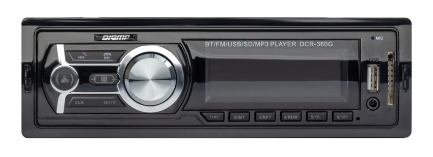 Авто магнитола  Digma DCR-360G (USB/SD/MMC/AUX MP3 4*45Вт 18FM зел подсв)