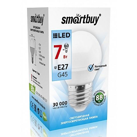 Эл. лампа светодиодная  Smartbuy G45-07W/4000/E27(SBL-G45-07-40K-E27)
