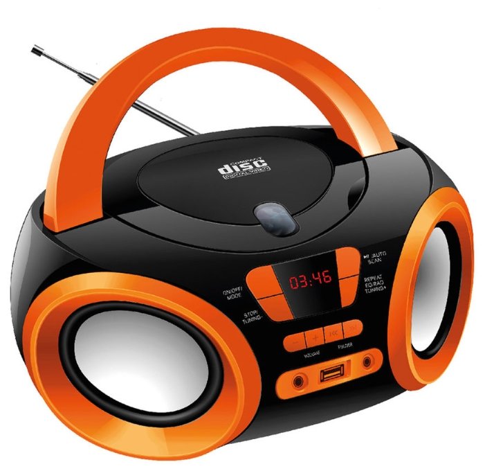 Магнитола Hyundai H-PCD120 черный/оранж (4Вт CD/RW MP3 FM(dig) USB)