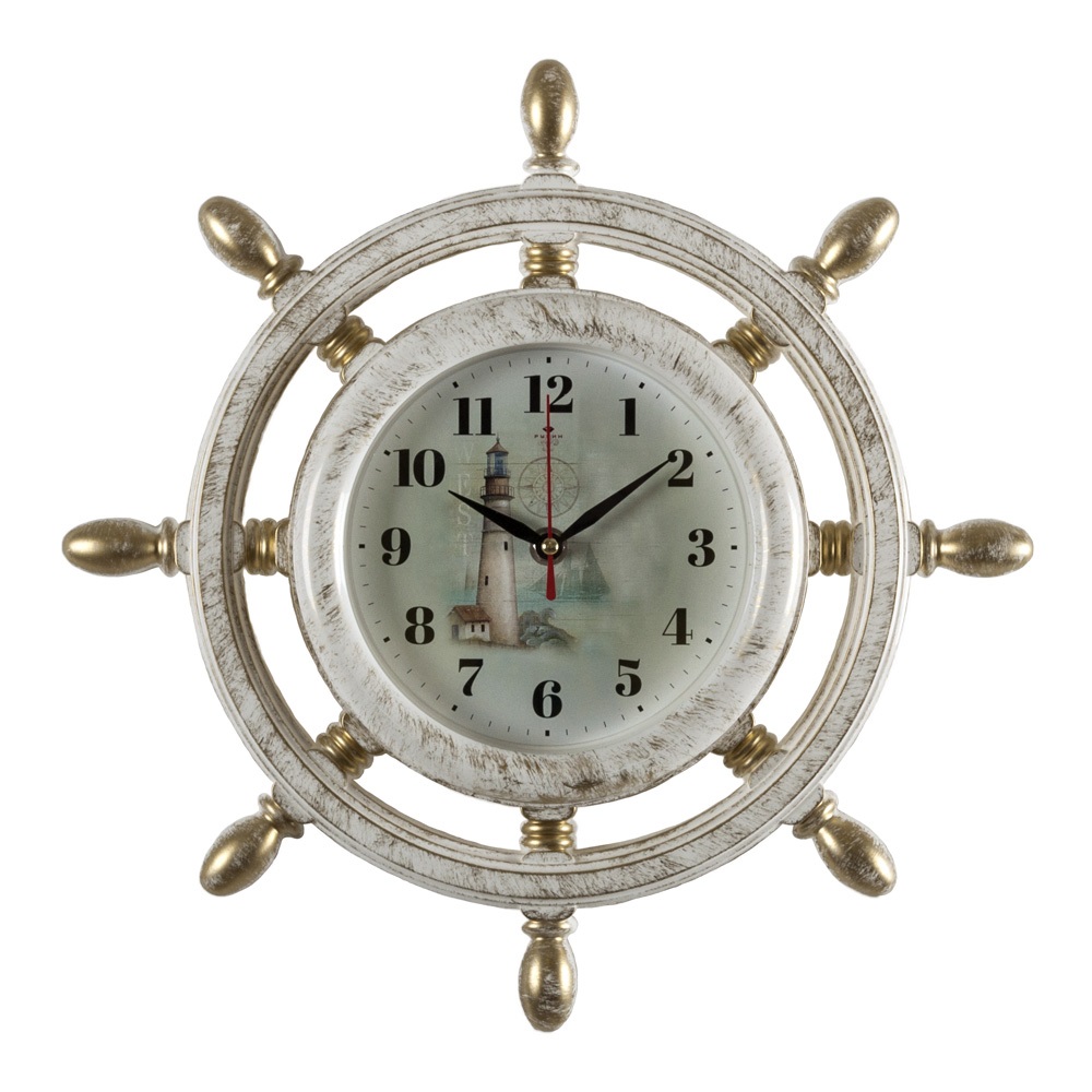 Часы настенные СН 3615 - 104 корпус штурвал белый с золотом Маяк круглые (диам 15)