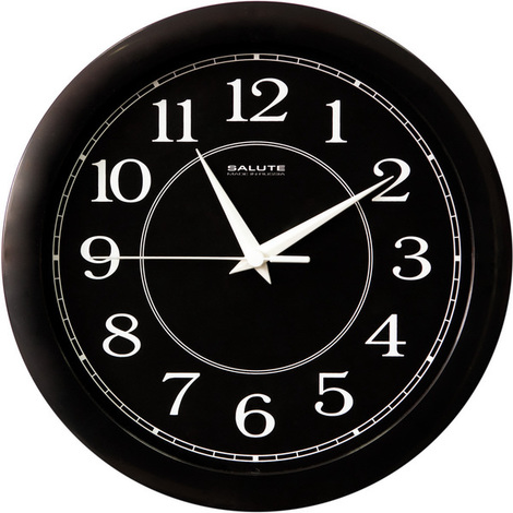 Часы настенные  Салют 28х28  П - Б6 - 064 пластик черные круглые (10/уп)