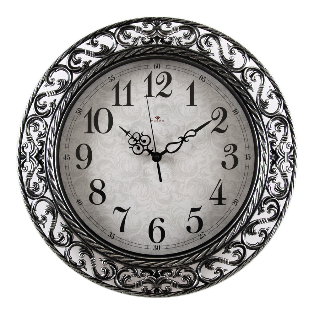 Часы настенные СН 4051 - 105 черный с серебром круглые 39,5см (5)