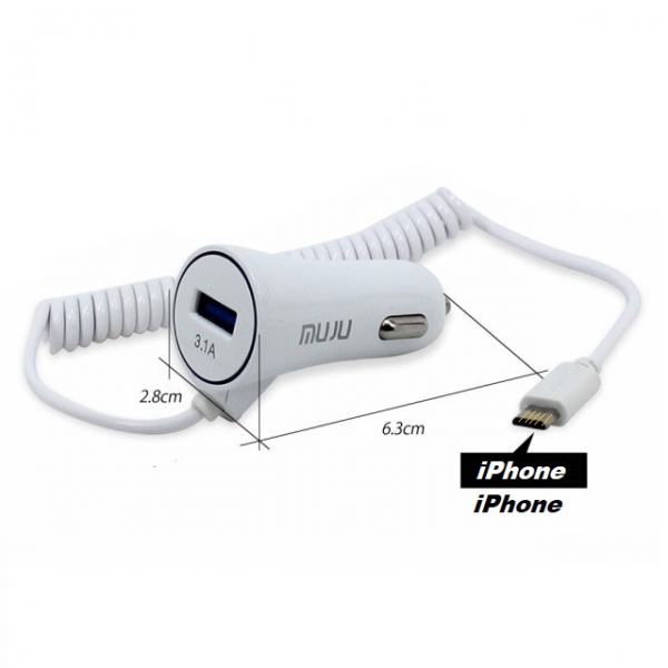 Переходник авто прикуривателя на 1 гнездо USB MUJU MJ- C08 (3100mA,5V, с кабелем iPhone 1м)