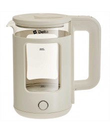 Чайник DELTA DL-1112 белый, корпус из жаропр. стекла, 1,5л, 1500 Вт (12)