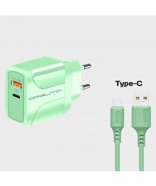 Блок пит USB сетевой  Орбита OT-APU60 + кабель Type-C Зелёный (DP, 2400mA, 1м)USB Блоки питания, зарядки оптом с доставкой по России.