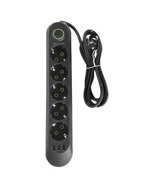 сет/фильтр QUMO 5 розеток, 3м, чёрный, 2500 Вт, 10A, кабель 3*0,75 мм CCA, 3*USB