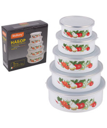 Набор мисок 5 шт с крышками Mallony FAMILIA, 195/340/600/850/1250 мл, цвет: белый с дизайном