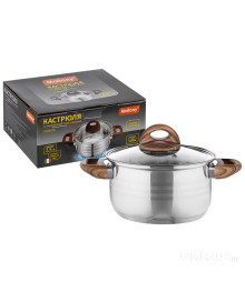 Mallony Кастрюля FORESTA, 2,5 л из нерж стали с крышкой с ручками под дерево soft-touch