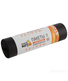 Мешки для мусора  "РЫЖИЙ КОТ" 160л (10шт./рул.) особо прочные, ПВД, черные, 25мкм
