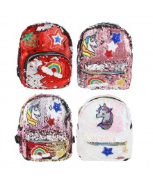 Рюкзак подростковый мини, 28x23x10см,ПЭ,1 отд,3 карм,2-сторонние пайетки декор со стразами,радуж.мо