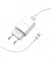Блок пит USB сетевой  BOROFONE BA20A + кабель Micro USB Белый (1USB, 5B,2100mA)