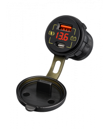 Переходник авто прикуривателя TDS TS-CAU58 врезной красный  (2 гнезда, PD 18W, QC 18W)