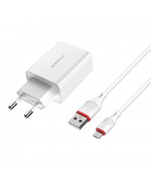Блок пит USB сетевой  BOROFONE BA21A + кабель Micro USB Белый (1USB, QC3.0, 18W)