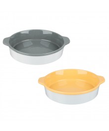 Форма для запекания и сервировки круглая с ручками, керамика, 29,5х25,5х6см, рельеф, 2 цветакерамики в Новосибирске оптом большой ассортимент. Посуда фарфоровая в Новосибирскедля кухни оптом.