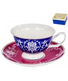МАРКИЗА, набор чайный (2) чашка 200мл + блюдце, NEW BONE CHINA, цветной дизайн с золотом 122-17003