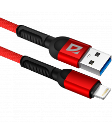 Кабель USB - Lightning F167,red, 1м, 2,4А,ткань Defender
