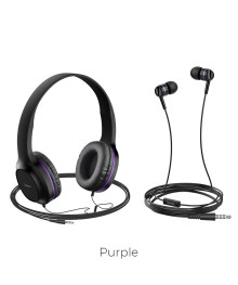 Наушники HOCO W24 Purple полноразмерные + вакумные (набор)