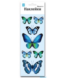 Наклейка   RKA 7502 (бабочки перламутр- сине-зелен. мини),  10х25 см, ПВХ, влагостойкие, 3D. Наклейки декоративные, интерьерные, наклеёки на стекло и на мебель оптом со клада в Новосибриске.