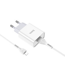 Блок пит USB сетевой  HOCO C81A, 1хUSB-А, 2.1A + кабель (AM-8pin (Lightning), 1 м, белый (23/138)