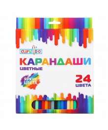 Карандаши 24 цвета шестигранные заточ., пластик, улучшенное письмо, в карт. коробке Clipstudio