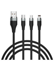 Кабель USB - 3в1 - iP/Micro USB/Type-C, 1.5м, 2.4А, тканевая оплётка, серый