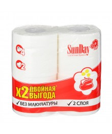 Бумага туалетная SunDay 2-х слойная белая, 4шт Товары для ванной оптом с доставкой по Дальнему Востоку. Большой каталог товаров для ванной оптом.