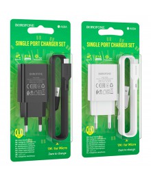 Блок пит USB сетевой  BOROFONE BA68A + кабель Micro USB Чёрн (1USB, 2100mA)USB Блоки питания, зарядки оптом с доставкой по России.