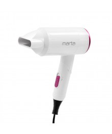 Фен MARTA MT-1265 белая фуксия (1600W, ТУРМАЛИН ИОН, 3 реж) 24/уп