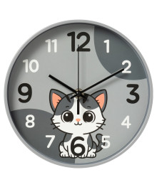 Часы настенные СН 2019 - 009 круг d=19,5см, корпус серый " Котик" (10)астенные часы оптом с доставкой по Дальнему Востоку. Настенные часы оптом со склада в Новосибирске.