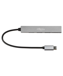 USB - Хаб FORZA 4 в 1, 3xUSB 2.0, 1xMicro-SD, штекер Type-C, корпус металлик, пластик