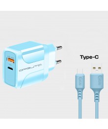 Блок пит USB сетевой  Орбита OT-APU60 + кабель Type-C Синий (DP, 2400mA, 1м)USB Блоки питания, зарядки оптом с доставкой по России.