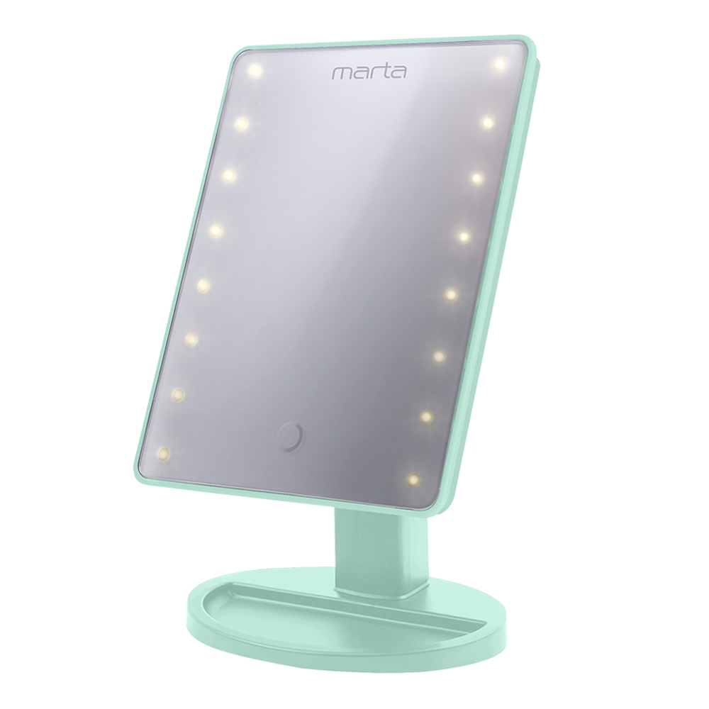 Зеркало настольное MARTA MT-2654 светлая яшма (плавная подсв 16 LED, наклон, от бат 4*R6) 12/