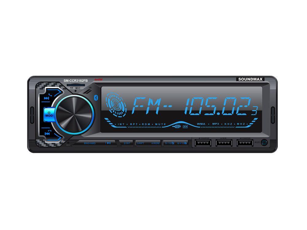Авто магнитола  Soundmax SM-CCR3182FB черный\RGB (USB/SD, MP3 4*40Вт 18FM изм подсветка)
