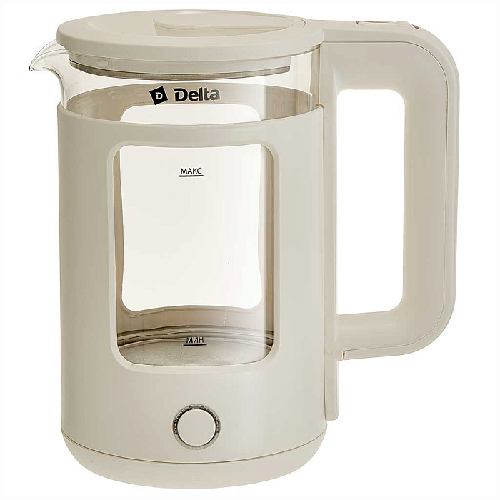 Чайник DELTA DL-1112 белый, корпус из жаропр. стекла, 1,5л, 1500 Вт (12)